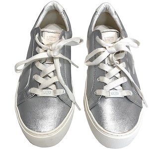 UGG Zilo Metallic, Silver & White Lace-up Sneakers Size 7.5